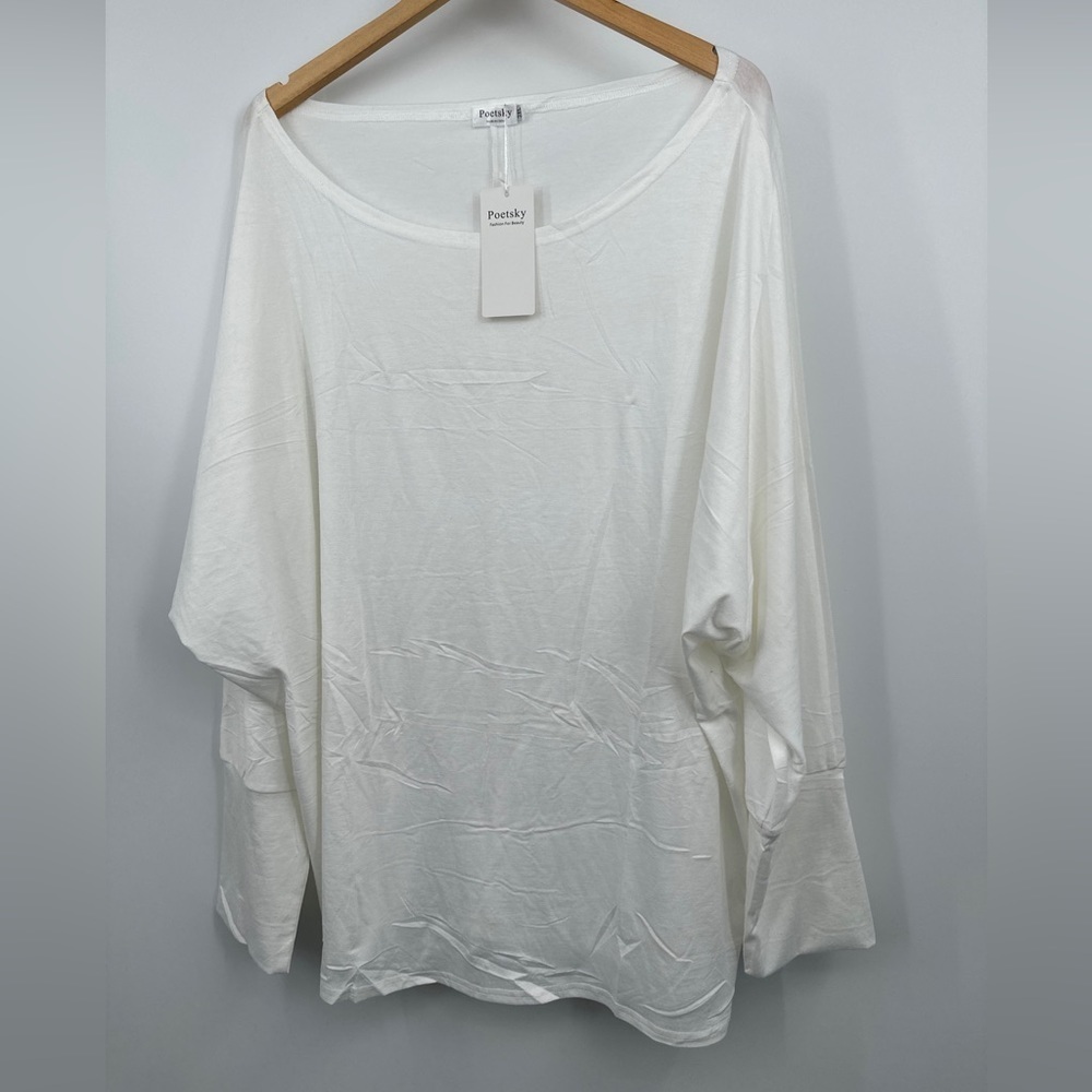 NWT Poetsky 3/4 Sleeve White Tunic Blouse Knit Top Plus Sz 3XL